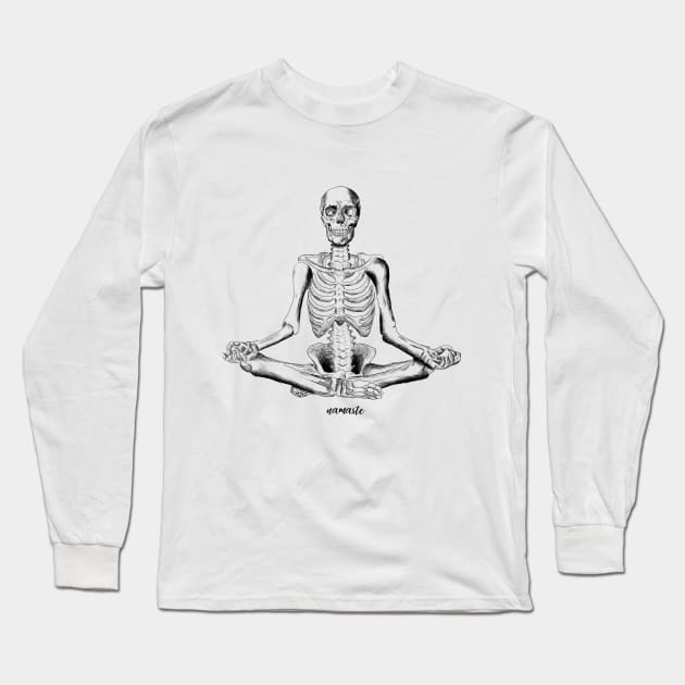 Namaste Skeleton Yoga Long Sleeve T-Shirt by deadlydelicatedesigns